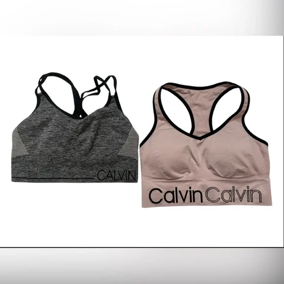 Calvin Klein 2 Performance Sports Bra Pink / Gray Racer Back Sz( M) - Picture 1 of 7